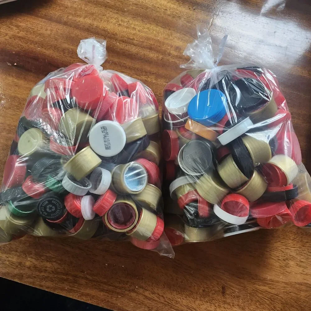 2 bread Bags Of Plastic Bottle Caps Coke Sprite Gatorade Crafts Art Supplies